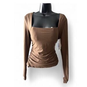 Women’s NWT Derek Heart Size Large Brown Long Sleeve Top Built In Bra Stretch